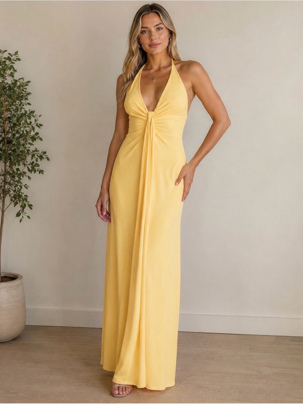 Yellow Halter Maxi Dress - Brand unknown